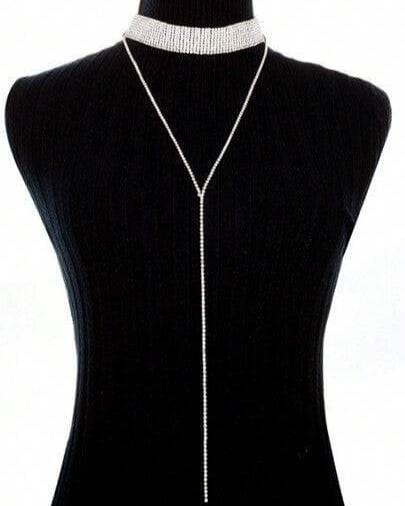 2 Piece Rhinestone Choker Layered Necklace