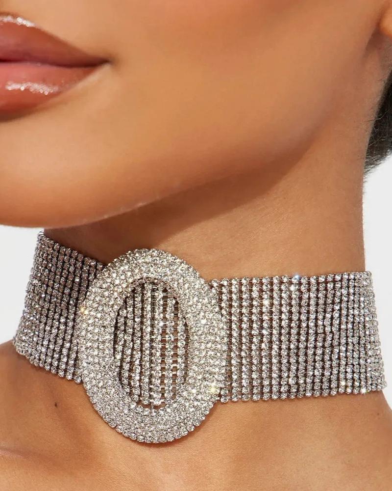 All Over Rhinestone Buckle Choker Necklace