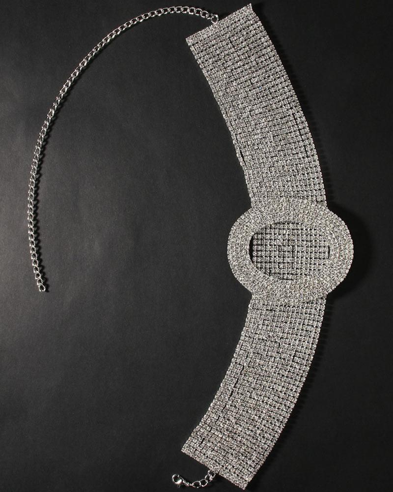 All Over Rhinestone Buckle Choker Necklace