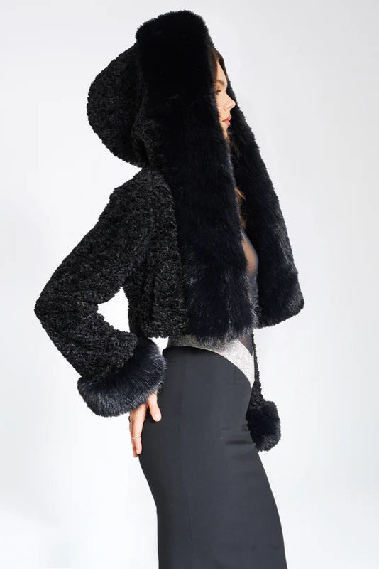 Super Soft Plush Hooded Cropped Faux Fur Jacket