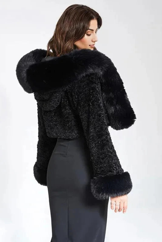 Super Soft Plush Hooded Cropped Faux Fur Jacket