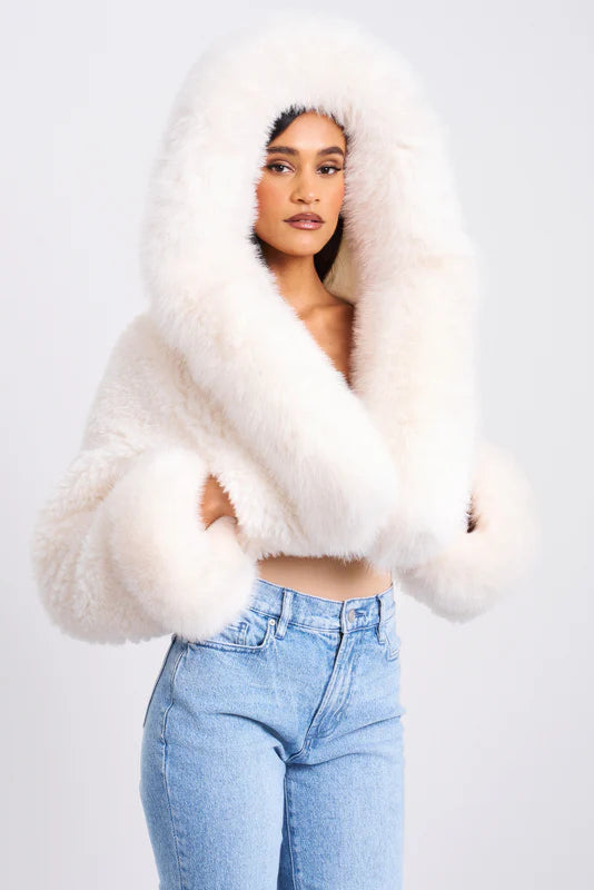 Super Soft Plush Hooded Cropped Faux Fur Jacket