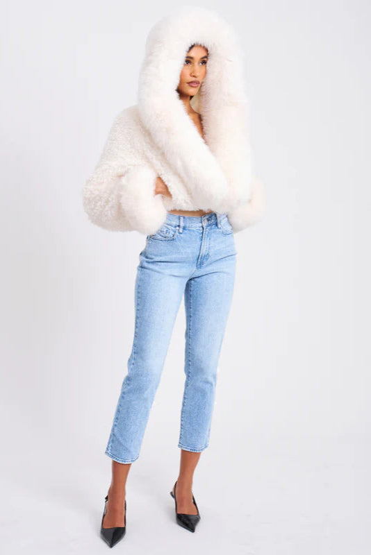 Super Soft Plush Hooded Cropped Faux Fur Jacket