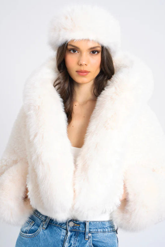 Super Soft Plush Hooded Cropped Faux Fur Jacket