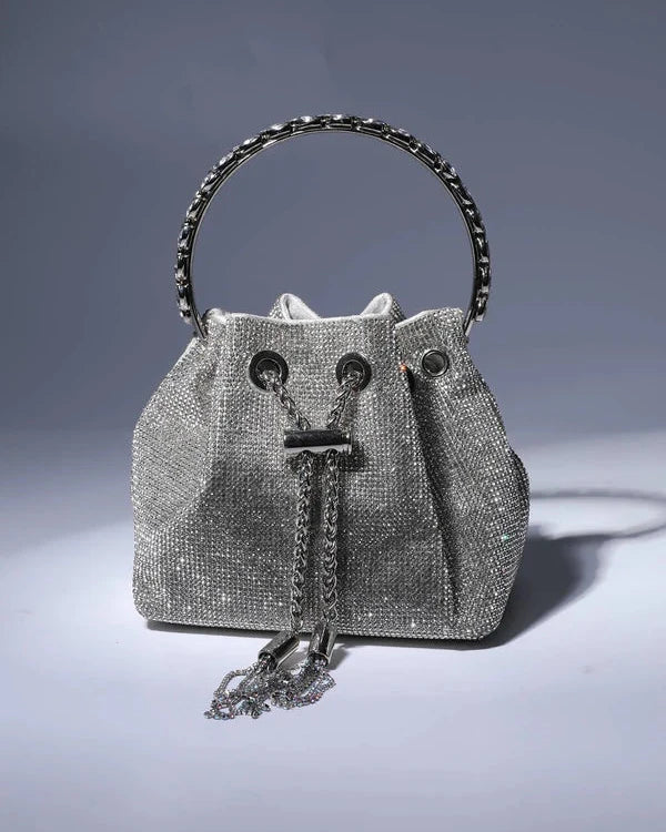 Rhinestone Bucket Purse, Crystal Embellished Top Handle Bag