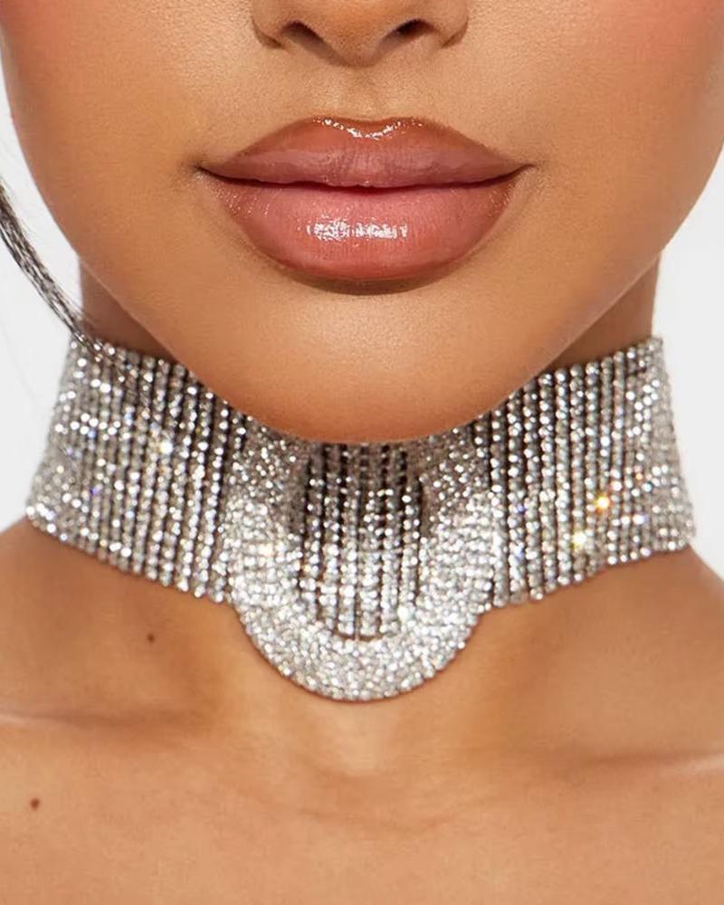 All Over Rhinestone Buckle Choker Necklace