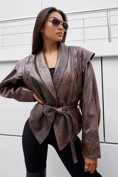 Asymmetrical Lace-Up Vegan Leather Jacket