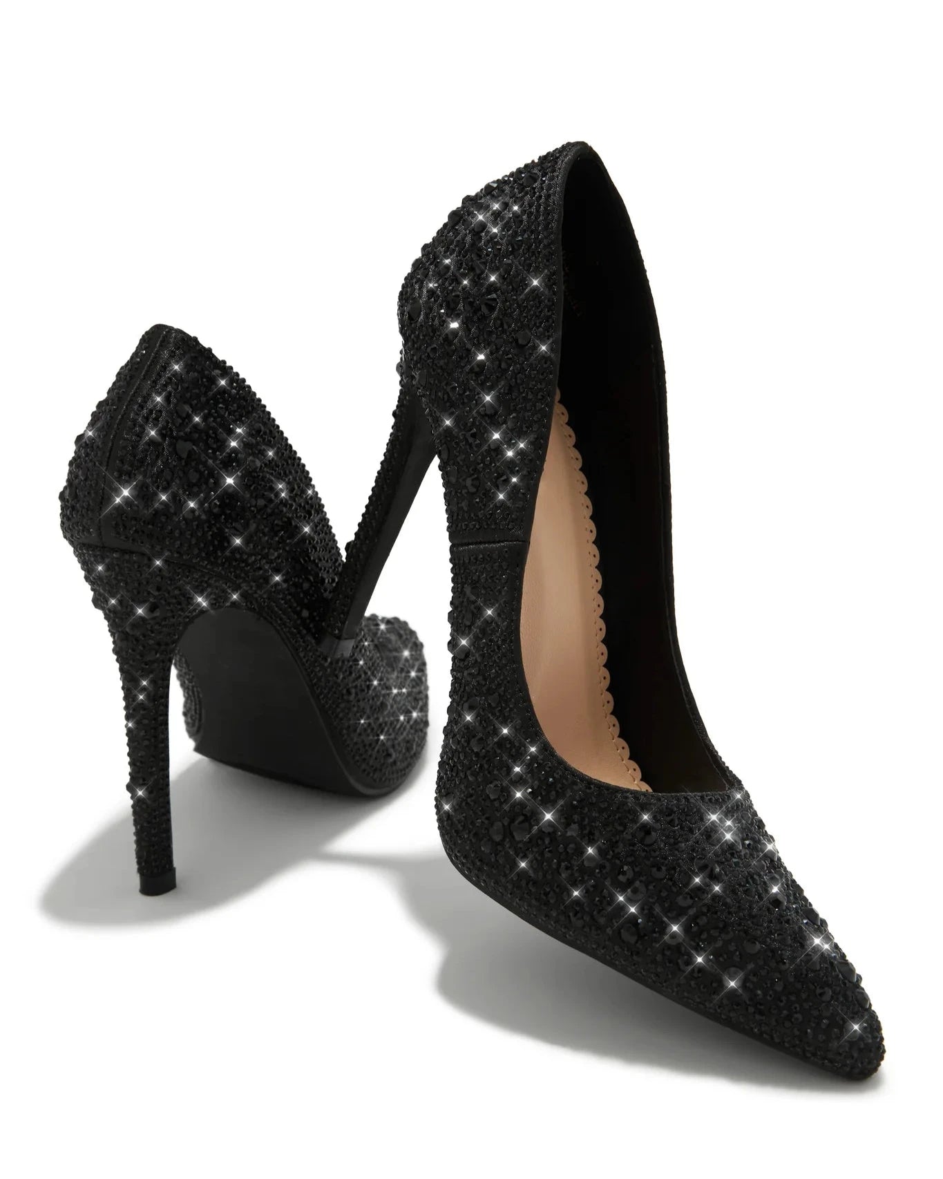 Pointy Toe Rhinestone High Heels, Sparkly Pumps 4"in