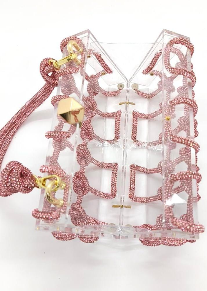 Clear Arcylic Embellished Shoulder Bag with Knotted Straps