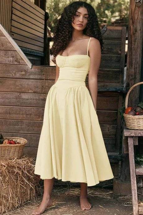 Spaghetti Strap Sweetheart Corset Midi Dress