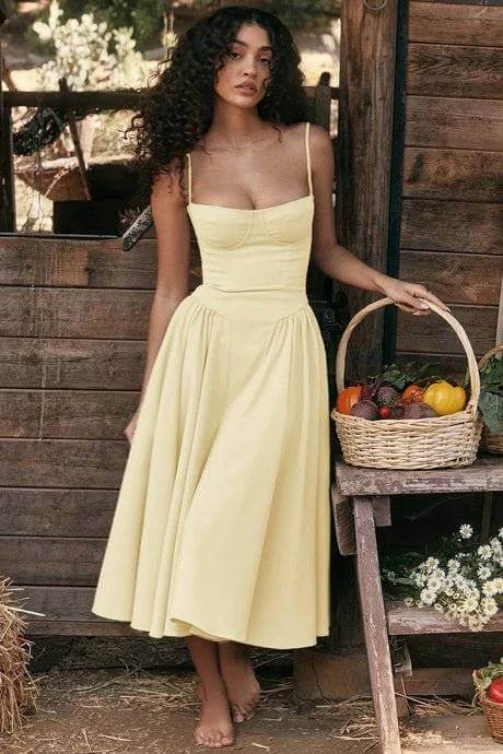 Spaghetti Strap Sweetheart Corset Midi Dress