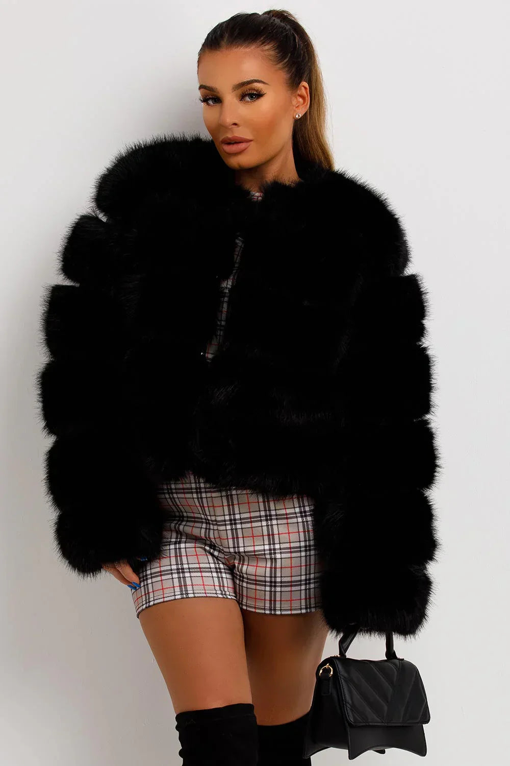 Warm Plush Short 4 Tier Faux Fur Bubble Coat