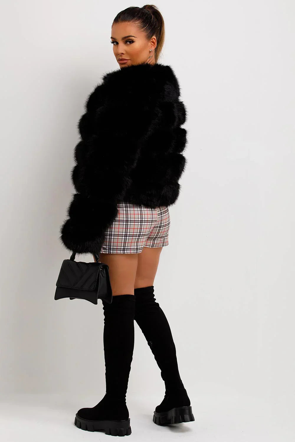 Warm Plush Short 4 Tier Faux Fur Bubble Coat