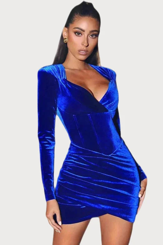 Long Sleeve Sweetheart Velvet Corset Mini Dress