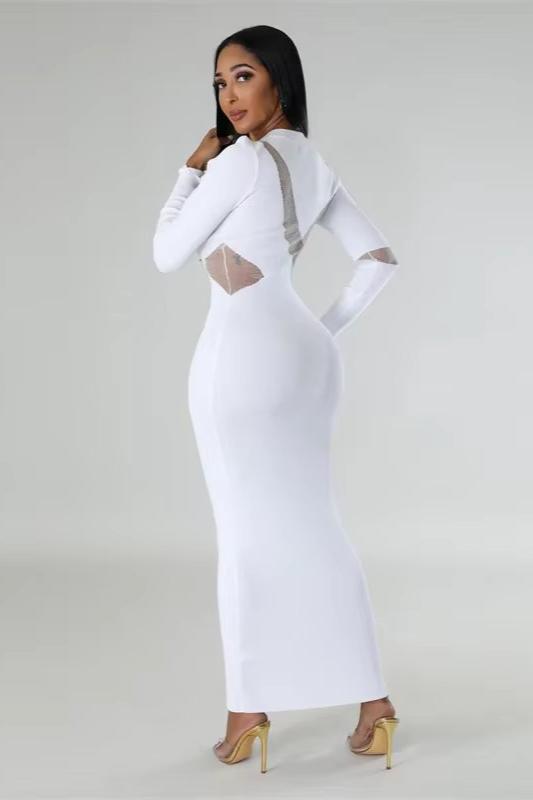 Long Sleeve Cutout Mesh Bodycon Maxi Dress