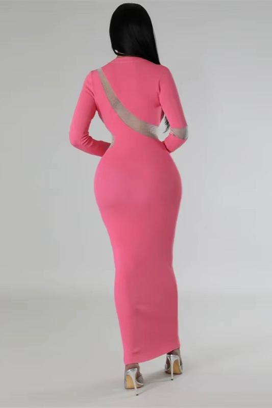 Long Sleeve Cutout Mesh Bodycon Maxi Dress