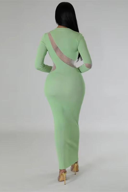 Long Sleeve Cutout Mesh Bodycon Maxi Dress