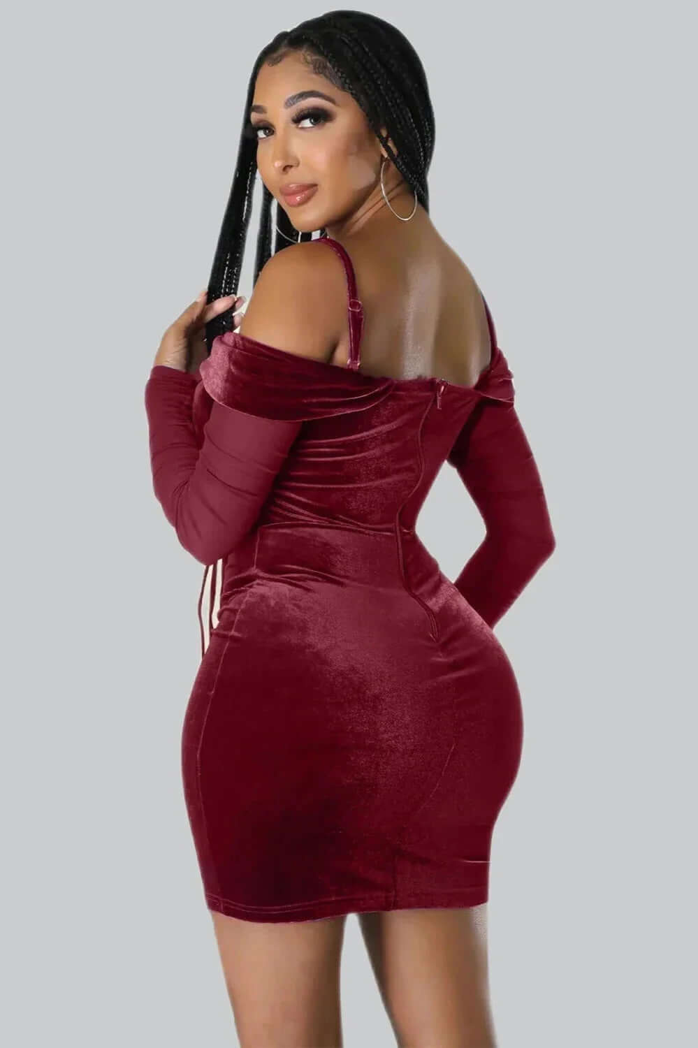 Long Sleeve Velvet Off Shoulder Bodycon Mini Dress