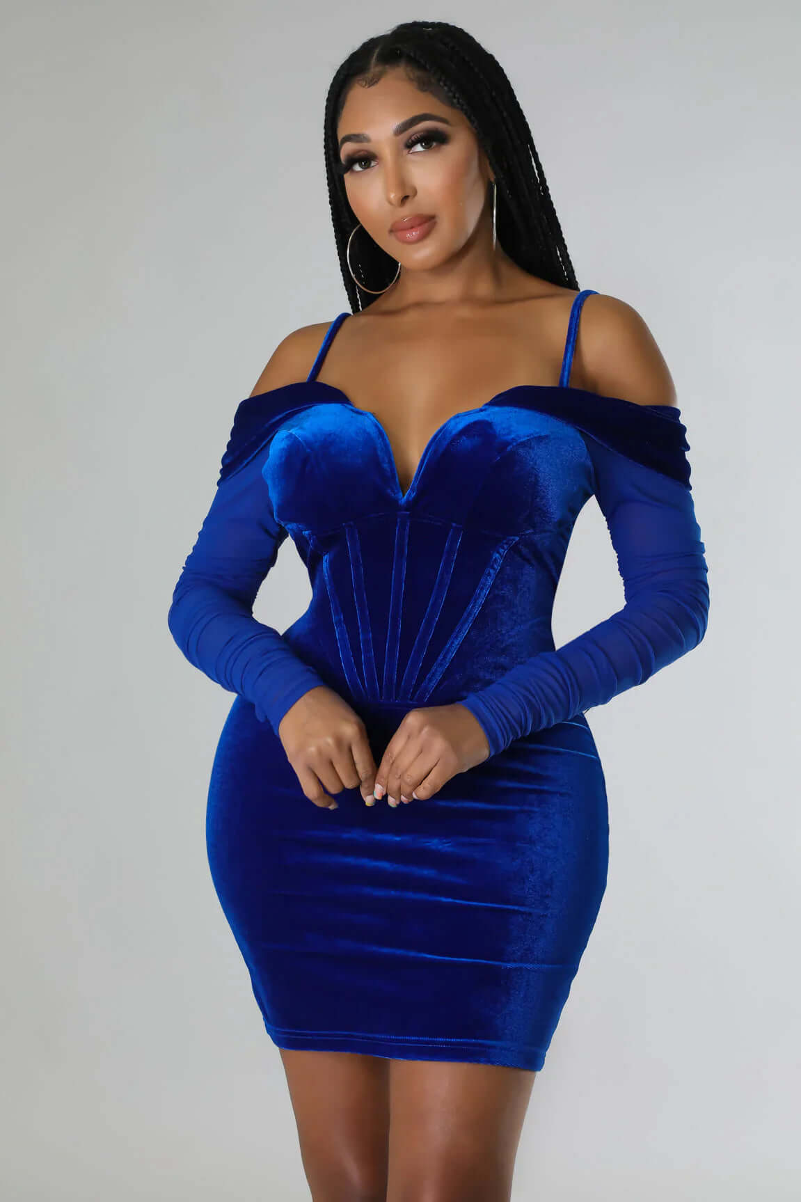 Long Sleeve Velvet Off Shoulder Bodycon Mini Dress