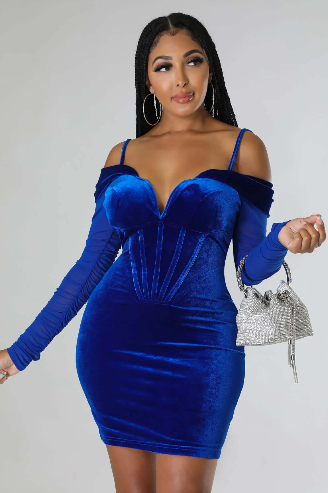 Long Sleeve Velvet Off Shoulder Bodycon Mini Dress