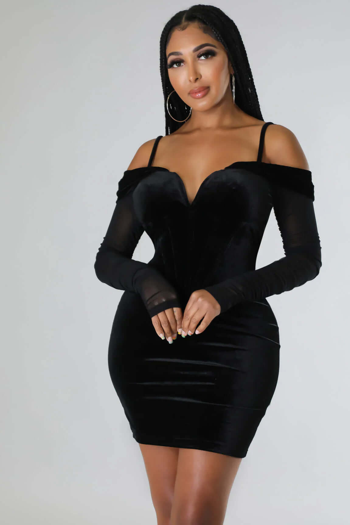 Long Sleeve Velvet Off Shoulder Bodycon Mini Dress