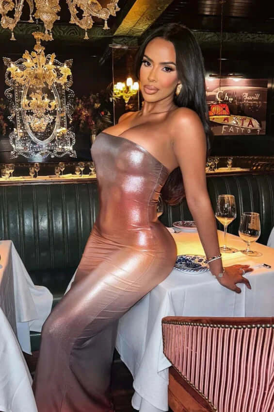 Metallic Gradient Sleevless Bodycon Maxi Dress