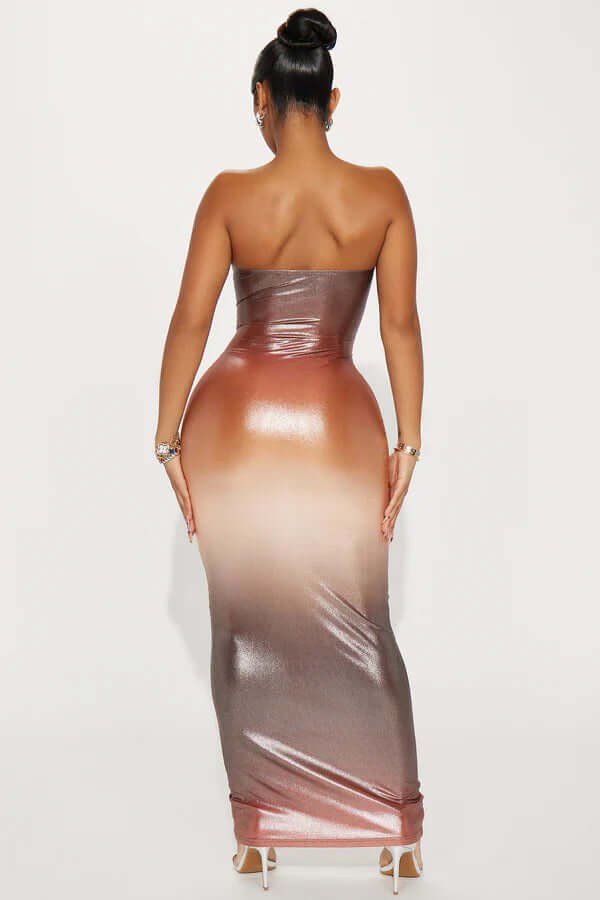 Metallic Gradient Sleevless Bodycon Maxi Dress