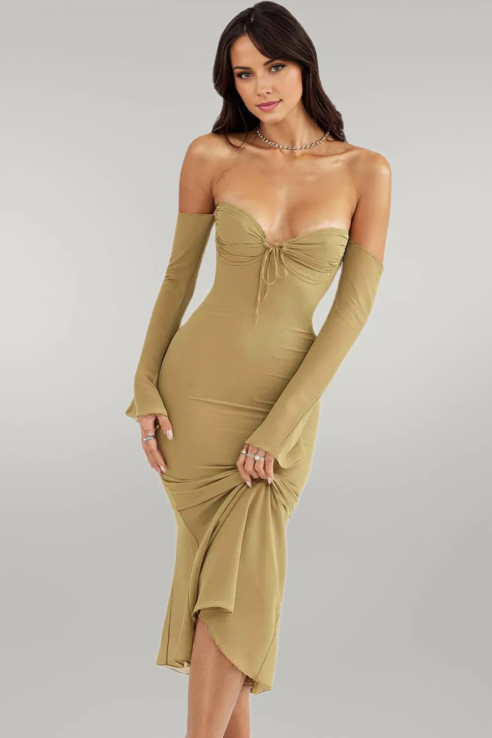 Long Sleeve Sweetheart Off-Shoulder Midi Dress