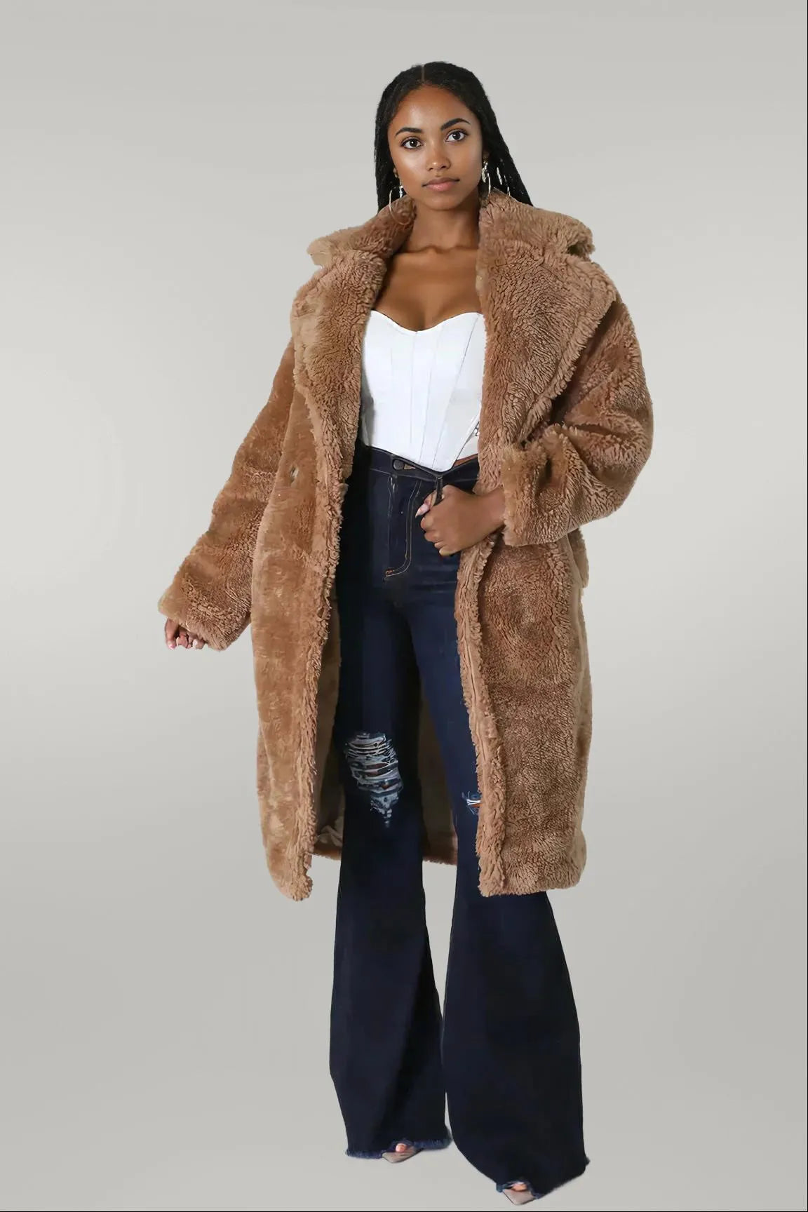 Warm Oversize Wide Lapel  Faux Fur Teddy Coat