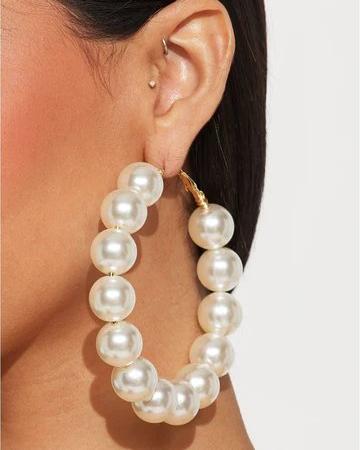 Oversize Faux Pearl Hoop Earrings w/ Hinge Closure