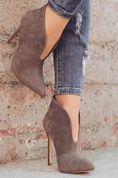 Pointy Toe V Shape High Heel Booties