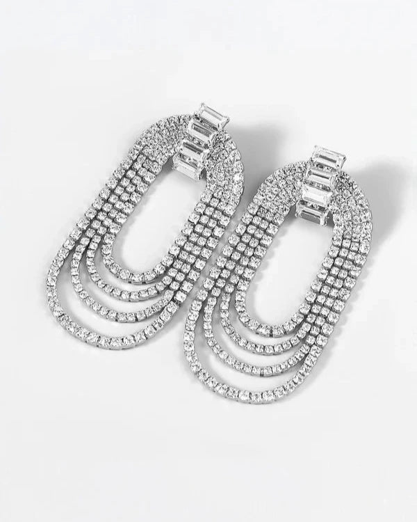 Four-Tier Rhinestone Oval Drop Earrings