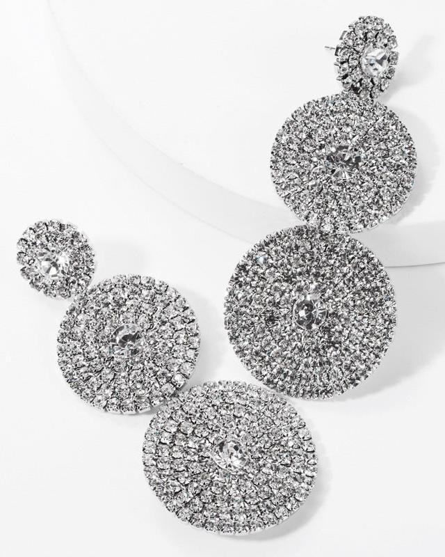 Round Three-Tier Rhinestone Drop Earrings