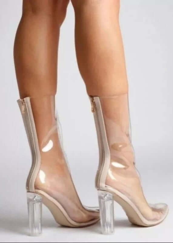 Clear Pointy Toe Block Heel Boots 4"in