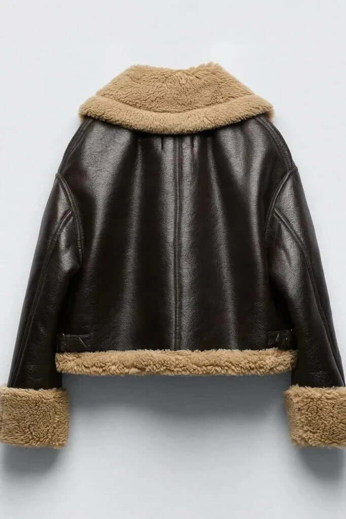 Women's Faux Shearling Fur Leather Aviator Jacket