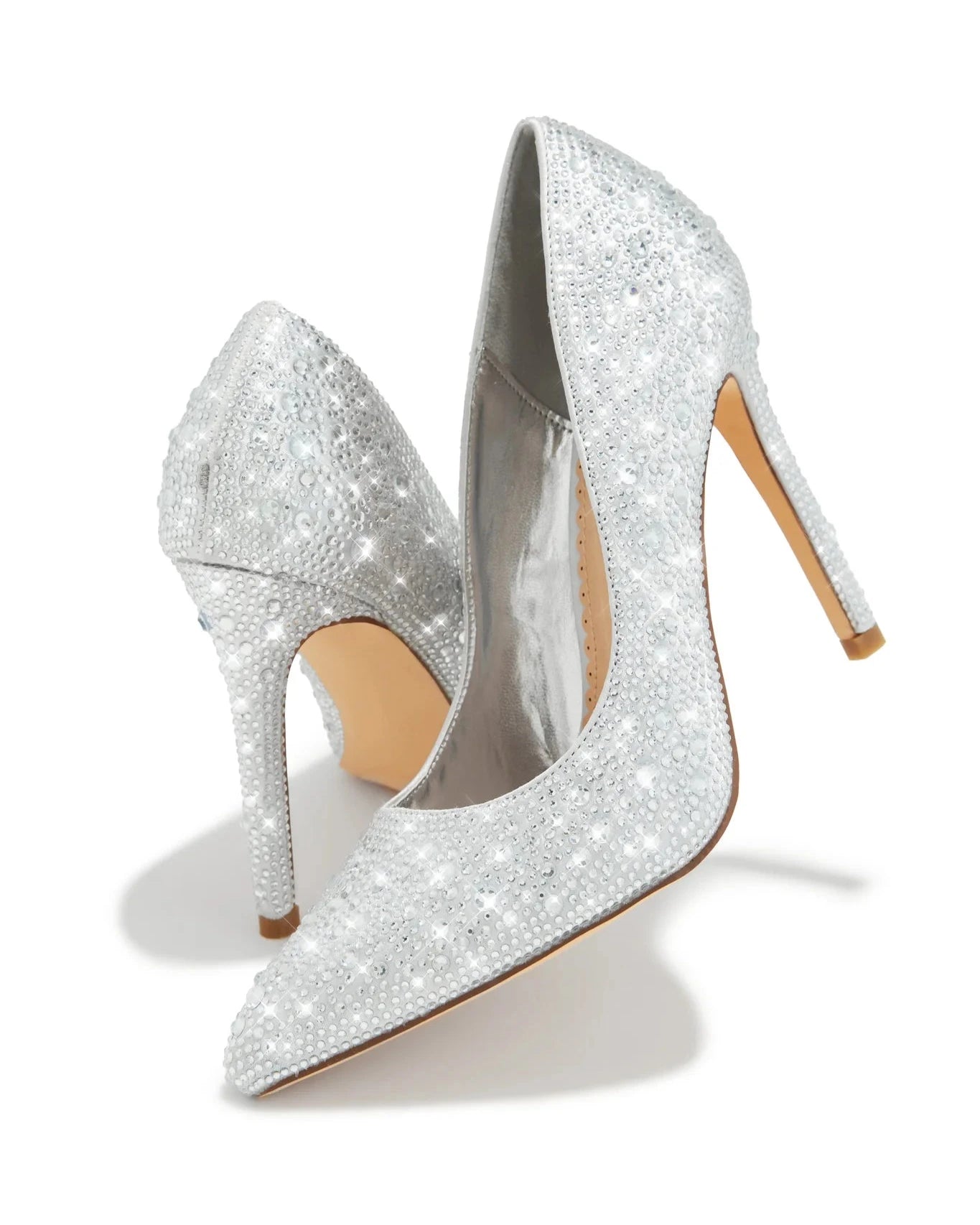 Pointy Toe Rhinestone High Heels, Sparkly Pumps 4"in