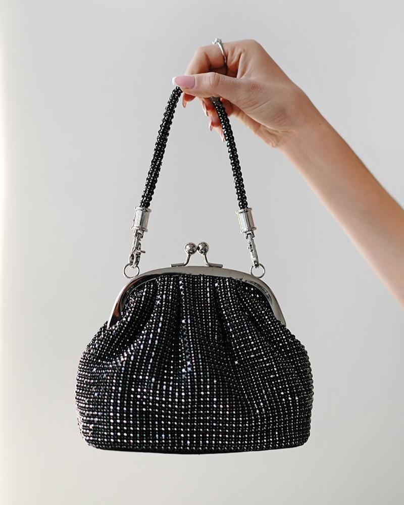 Top Handle Sparkly Rhinestone Clutch Bag