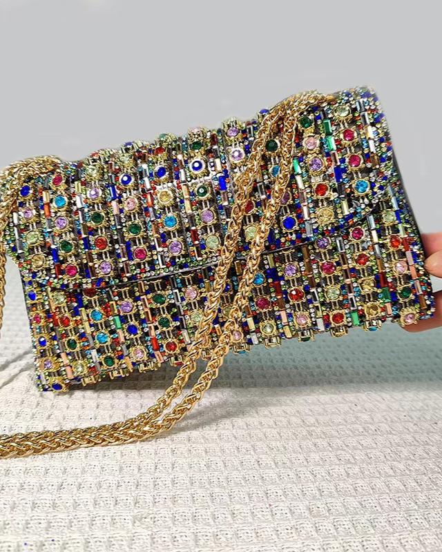 Sparkly Rhinestone Crossbody Bag, Chain Strap Diamond Purse