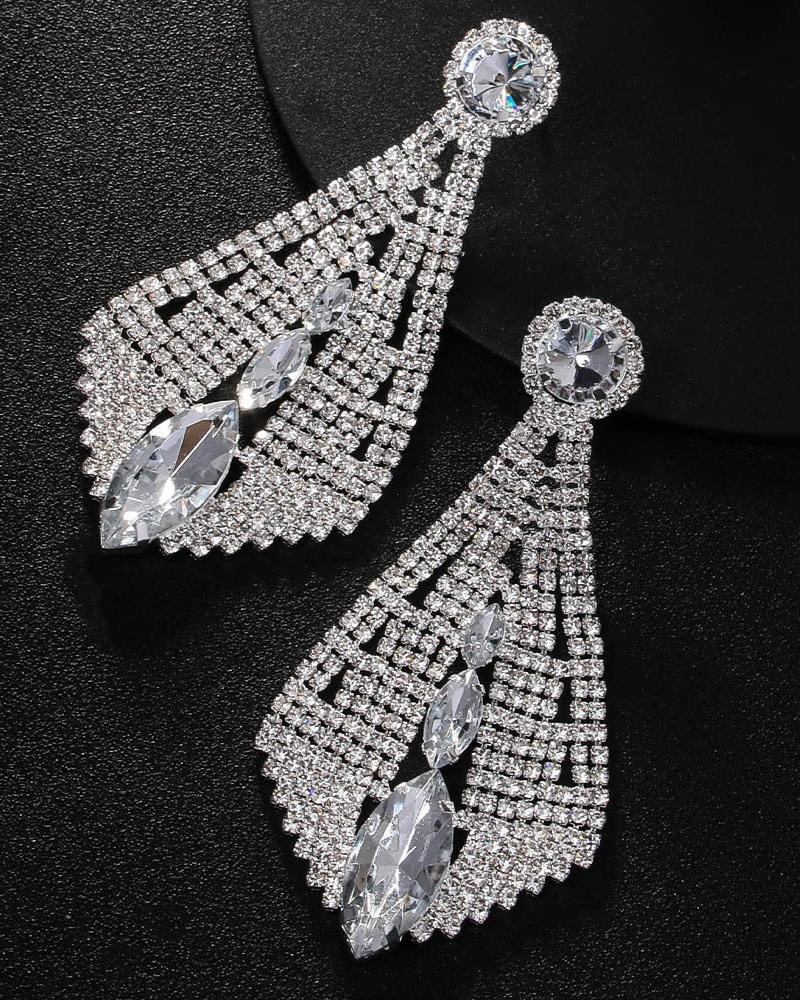 Dangling Sparkly Rhinestone Embellished Statement Chandalier Earrings