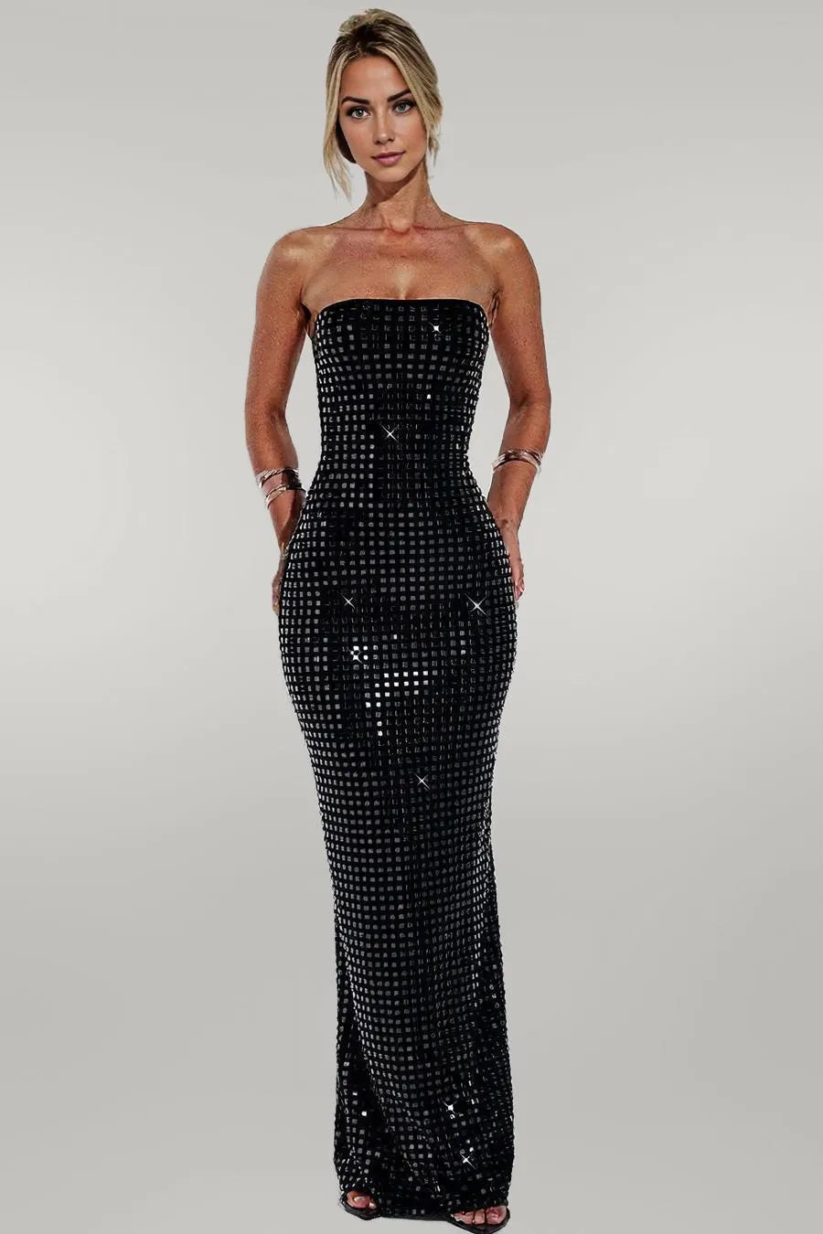 Strapless Rhinestone Maxi Dress, Sparkly New Years Dress