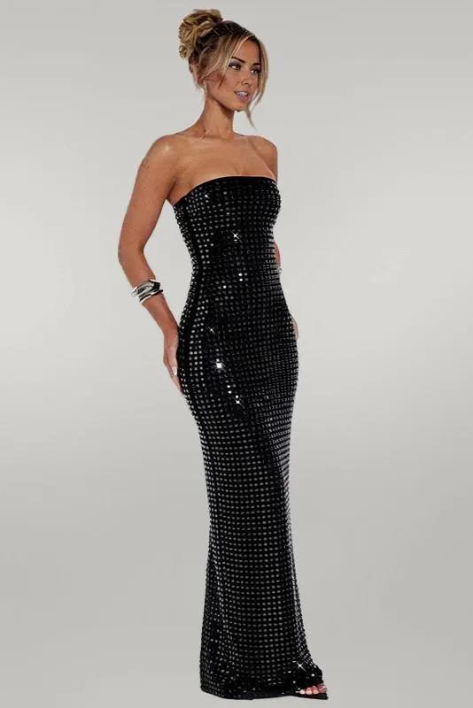 Strapless Rhinestone Maxi Dress, Sparkly New Years Dress