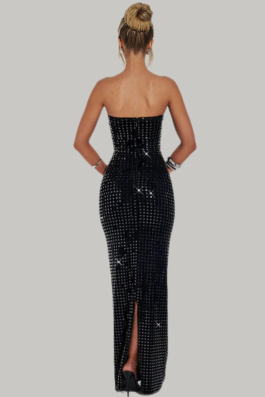 Strapless Rhinestone Maxi Dress, Sparkly New Years Dress