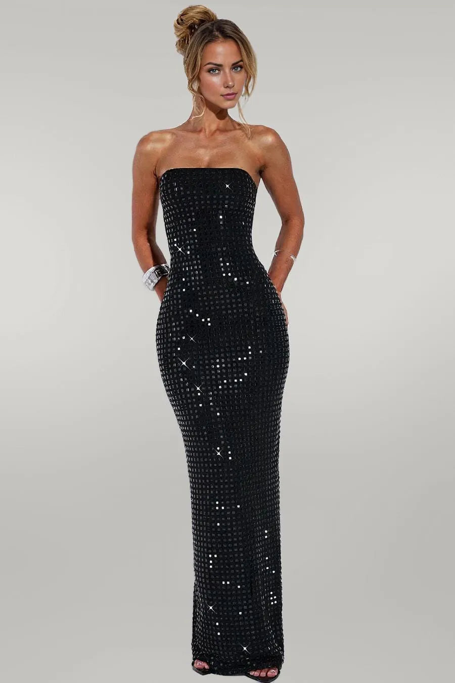 Strapless Rhinestone Maxi Dress, Sparkly New Years Dress