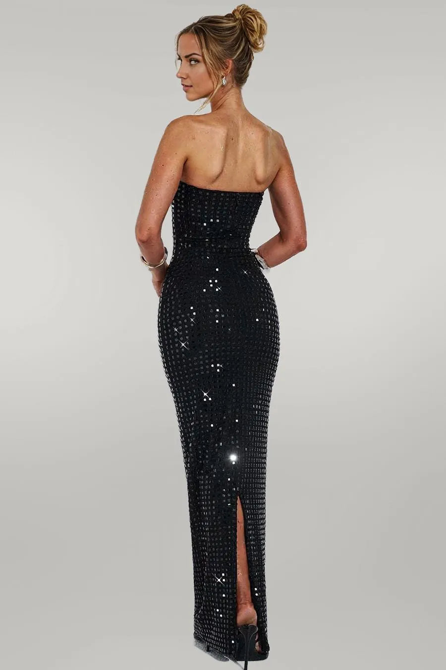 Strapless Rhinestone Maxi Dress, Sparkly New Years Dress