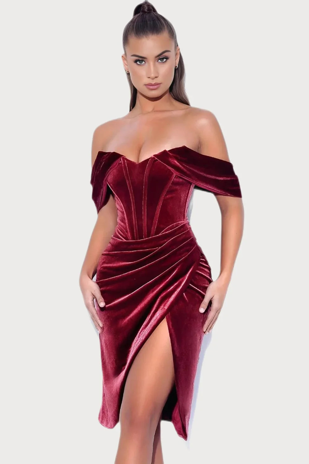 MARILYN VELVET CORSET MIDI DRESS